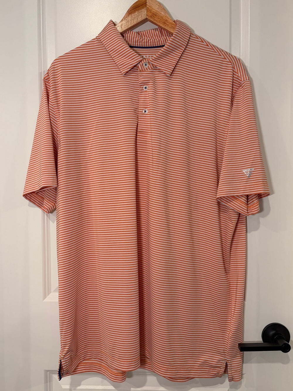 Maelreg Performance Golf Polo Shirt Orange White Micro Stripe Men's XL